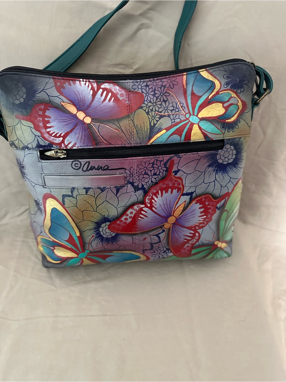 Anna Multicolor Butterfly Shoulder Bag with Teal Strap